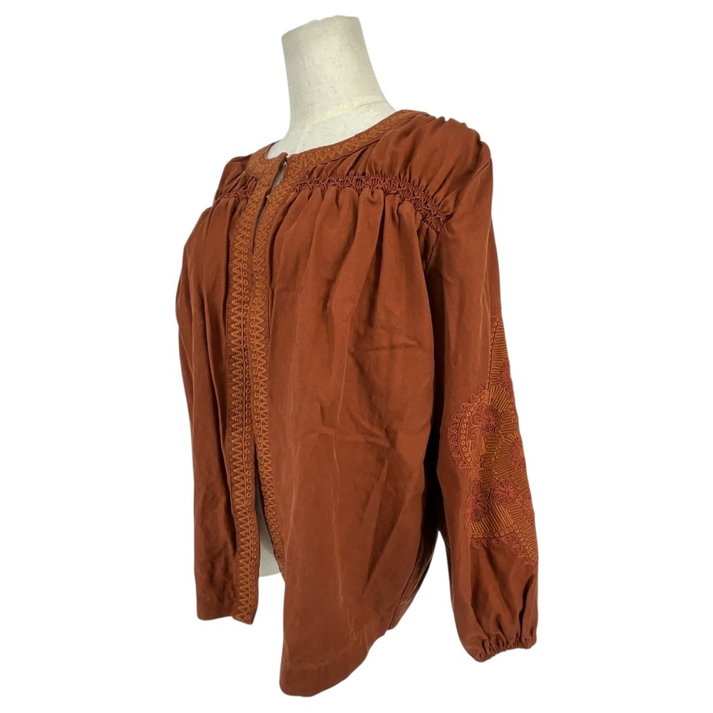 Susan Graver Weekend Rust Orange‎ Embroidered Lyocell Cotton Blouse Womens Small - Picture 2 of 10